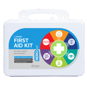 Aerokit 3 series plastic waterproof first aid kit closed with clear packaging